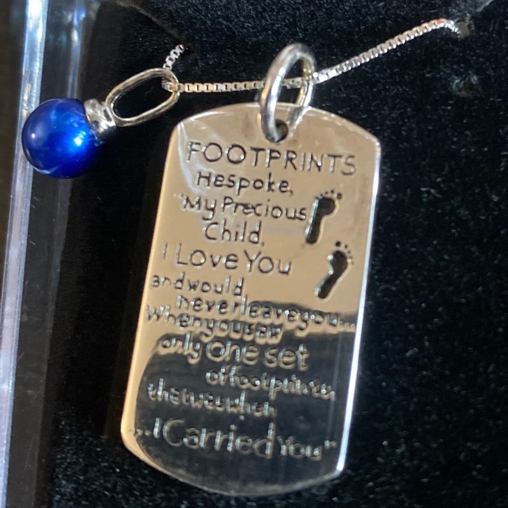 Footprints necklace with real freshwater pearl sterling silver
